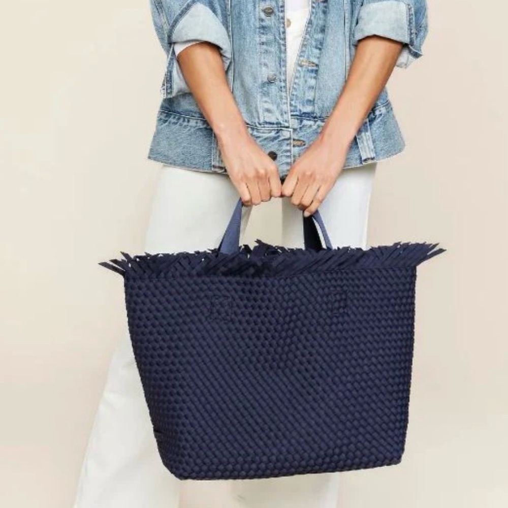 Naghedi Navy Woven Tote NWT - Picture 2 of 14